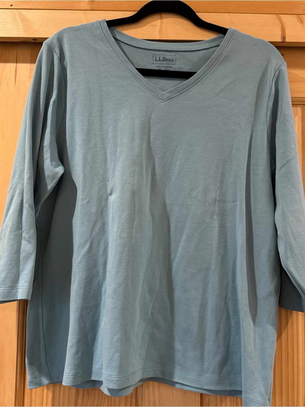 LL Bean Top Women XL Blue/Green 3/4 Sleeve Scoop neck  100% Supima Cotton